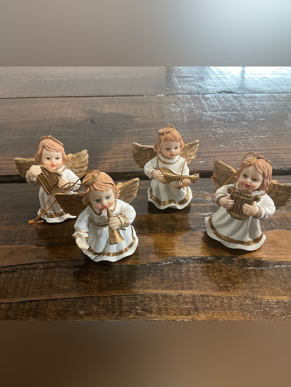 Vintage Lot of 4 Ceramic Giftco Inc Angels Christmas Ornaments with Instruments